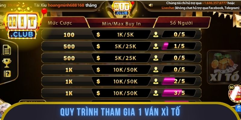 Quy trình tham gia 1 ván xì tố